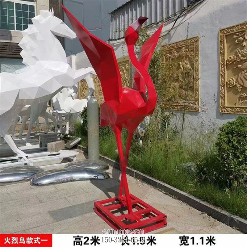 火烈鸟雕塑工艺 鸟雕塑订做观赏型 企业标志鸟禽雕塑精选