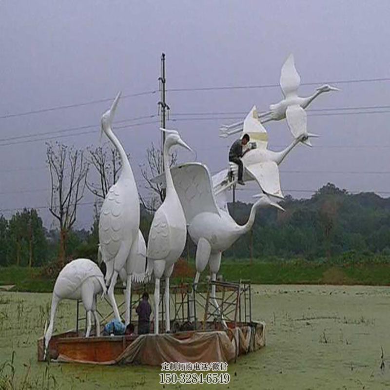 民族白鹭雕塑 现代鸟定制 鸟类雕塑装饰精品