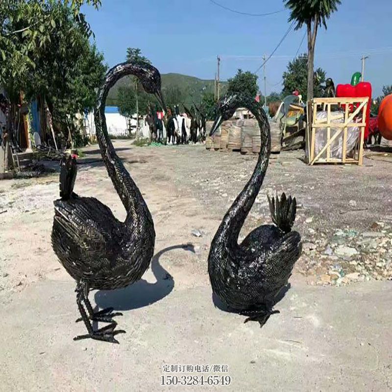 天鹅雕塑环形 鸟禽雕塑定制预定 景观艺术不锈钢天鹅雕塑承接